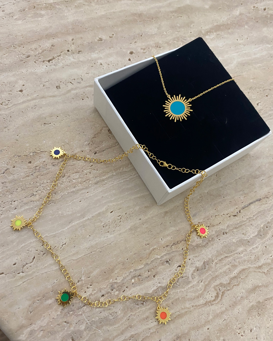 Mini Sun Necklace + Blue Sun Necklace