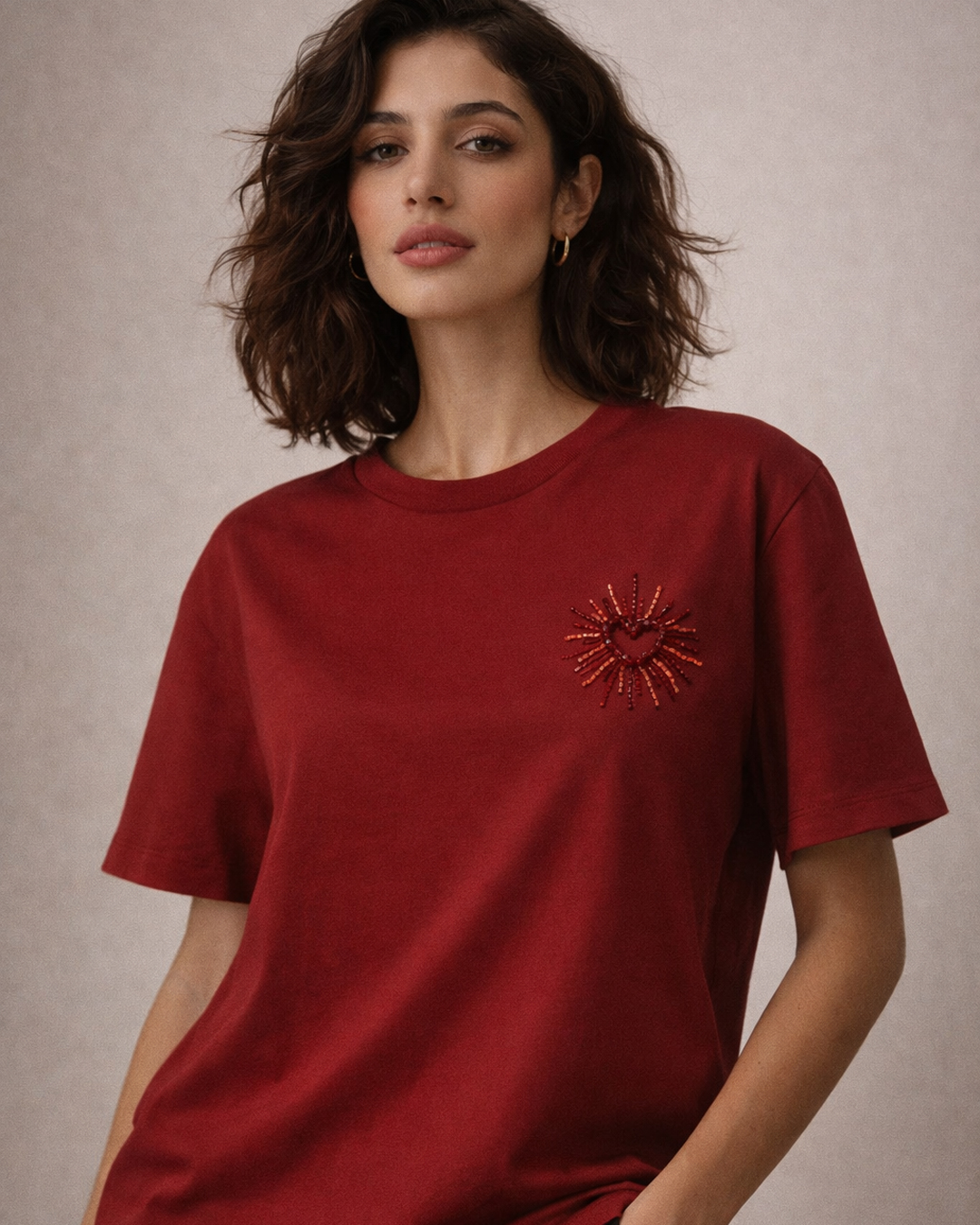 Red heart Swarovski Tshirt (Red)